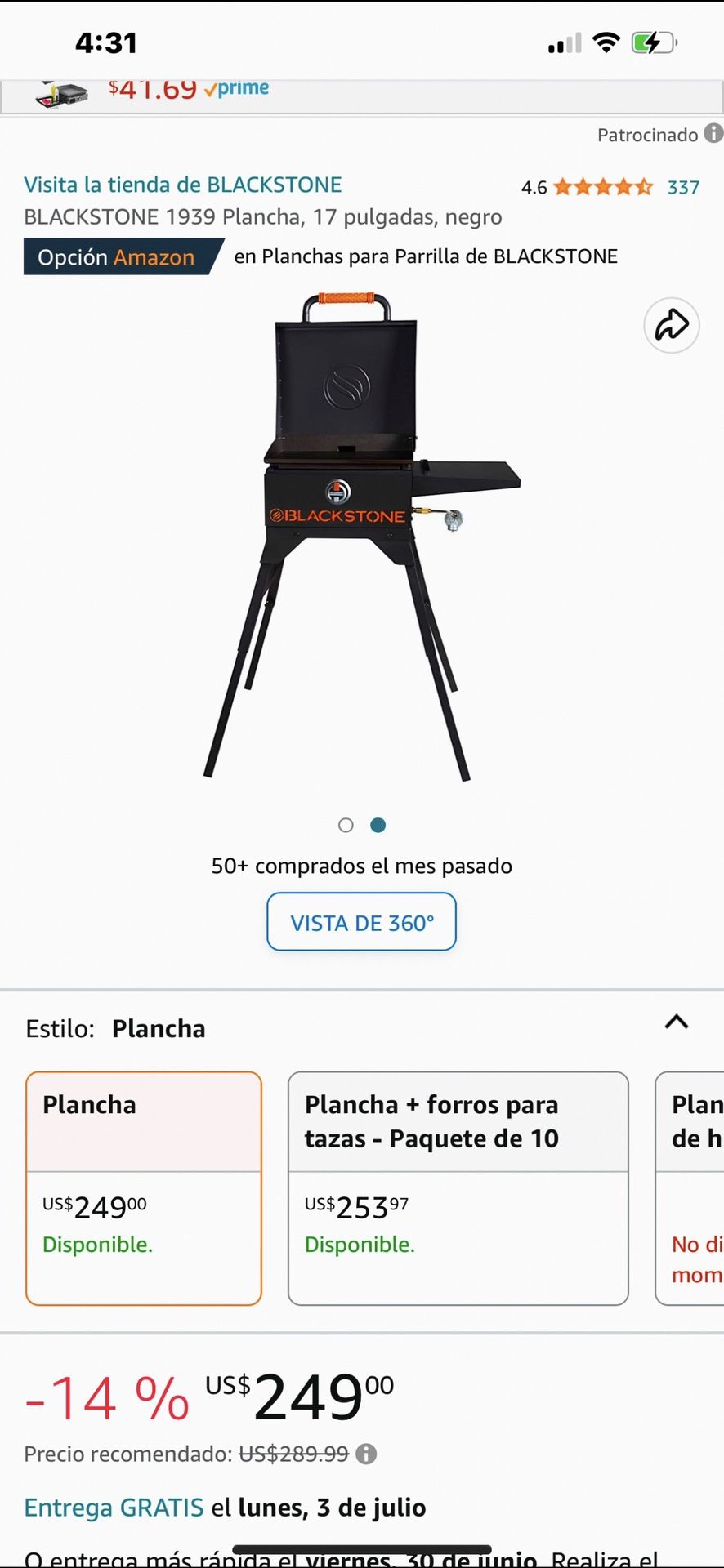 Griddle BLACKSTONE Plancha, 17”pulgadas, negro