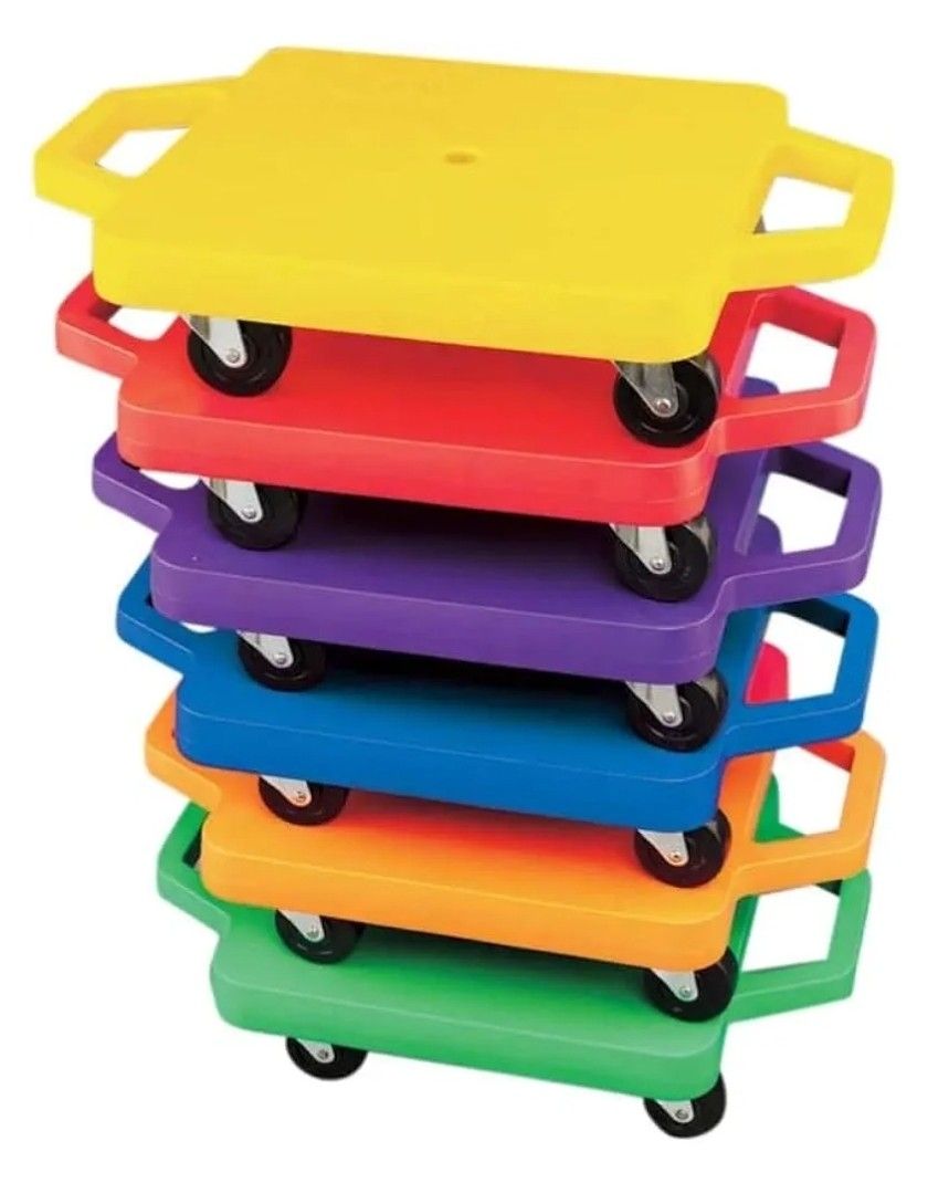 New S&S Worldwide 16" Scooters. Set of 6 Different Colored Scooters with Smooth Rolling, Non-Marring 2" Casters. Durable HDPE Plastic Base with Built 