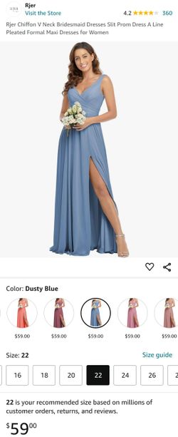 Rjer Chiffon V Neck Bridesmaid Dresses Slit Prom Dress A Line Pleated Formal Maxi Dresses for Women