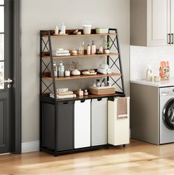 Laundry Sorter with 4 Bags and 3-Tier Storage Shelves