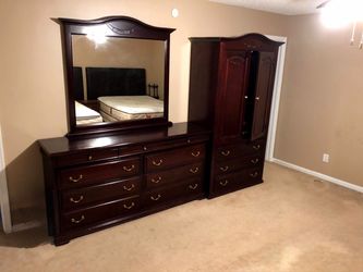 Cherry Mahogany Wood Dresser Mirror and Armoire