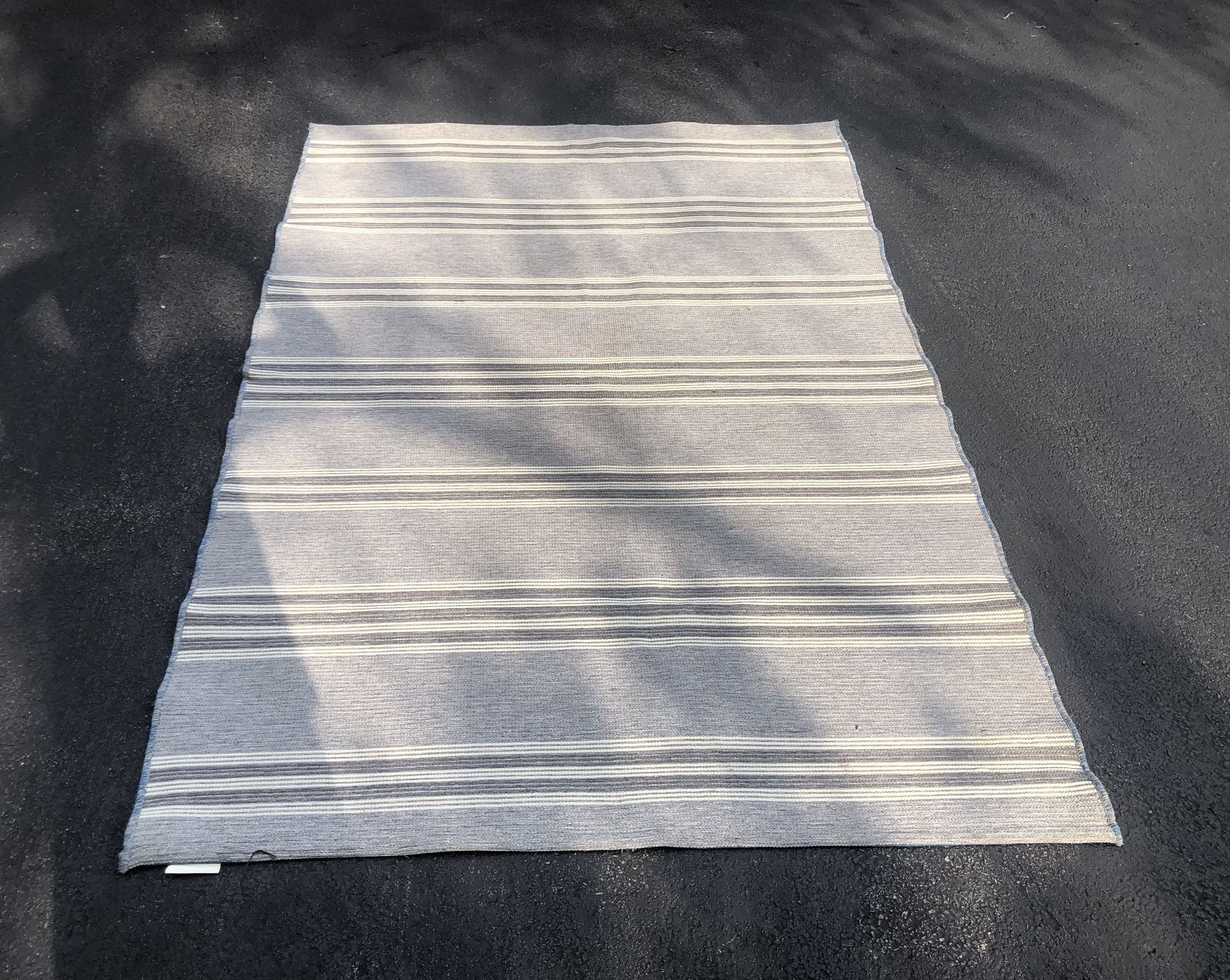 Reversible Gray/Blue Striped Outdoor Area Rug