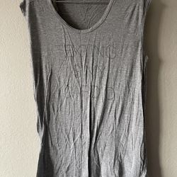 Womens Gray Texting Is My Cardio Runs Big Loose Fit Long Muscle Tank Top, Size L