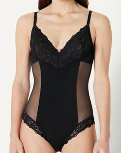 Amazon Essentials Women's Stretch Galloon Lace Wired Bodysuit, Plunge