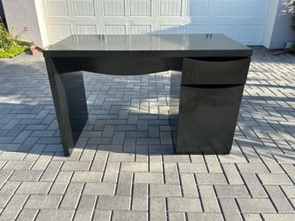 Modern Black Desk with Drawer & Storage Cabinet