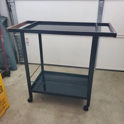 (Pending Pickup) Contemporary Black Glass Bar Cart, Console Cart, Entry Table, Shelves