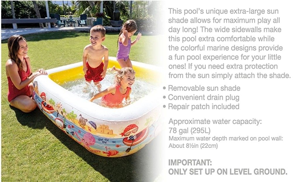 Intex Inflatable Ocean Scene Sun Shade Kids Swimming Pool with Canopy