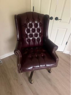 Executive Office Chair Burgundy Tufted Leather Rolling Desk Chair