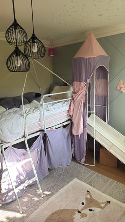 Kids Mid-Sleeper Bed with Slide and Tower Tent