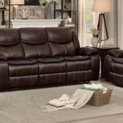 Leather Power Reclining Sofa Set 