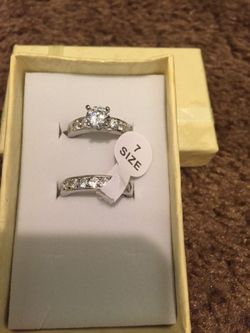 Women's 925 sterling silver cubic zirconia Wedding band engagement double ring set /size 7