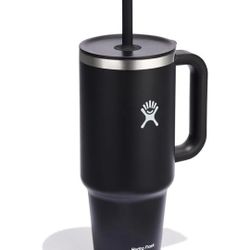 Hydro Flask 40 Oz Travel Tumbler with Handle, Lid, and Straw - Insulated Stainless Steel in Black