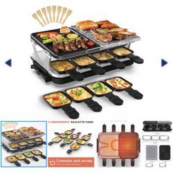 Voohek Korean BBQ Grill Raclette Grill Smokeless Indoor Grill Electric Grill Hibachi Grill 2 in 1 Nonstick Grilling Plate & Cooking Stone Adjustable T