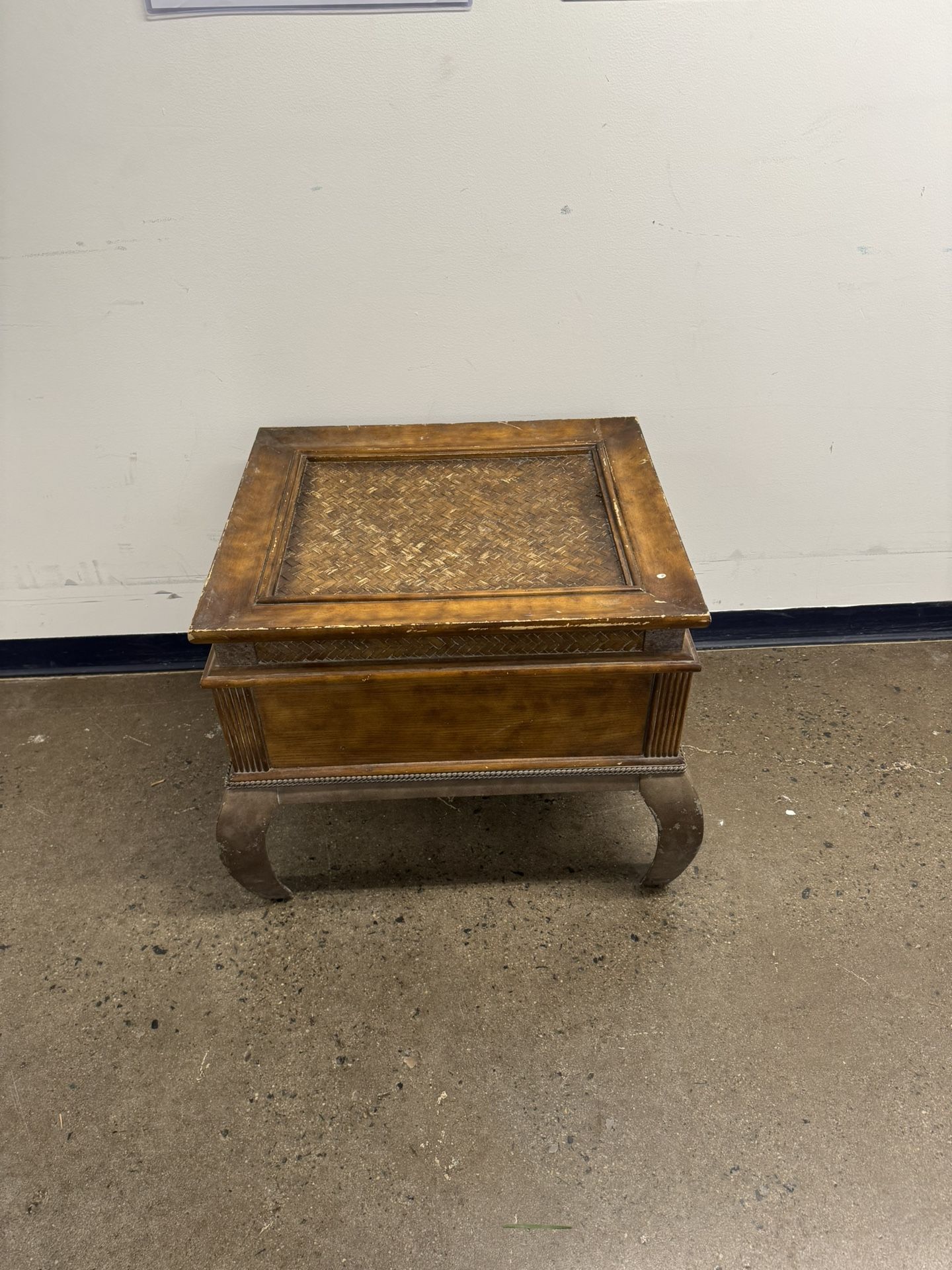 Antique End Table W Metal Legs