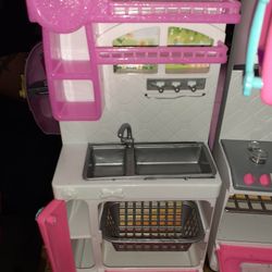 Mini Kitchen Makes Noise Lights Up For Barbie Size Dolls