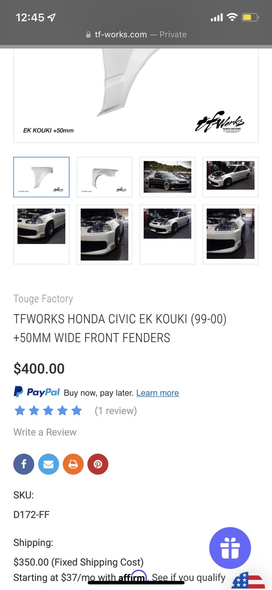99 - 00 Honda Civic EK Fender
