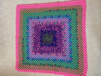 Hand crocheted lap or baby blanket. Thick. 36×36. Machine washable acrylic yarn. Smoke free, pet free, Covid free home. Public pick up only.