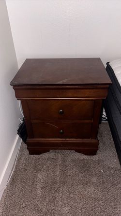 Dark Cherry Wood 2-Drawer Nightstand