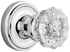 Classic Rosette with Crystal Glass Door Knob, Passage - 2.375", Bright Chrome
