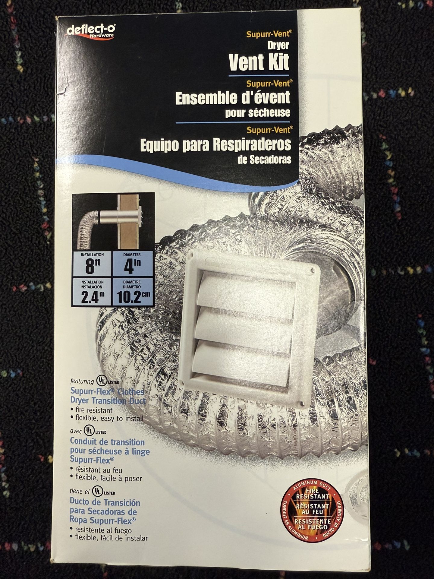 ★★★★★ Deflect-O Supurr-Flex 8 ft. L X 4 in. D Silver/White Plastic Dryer Vent Kit