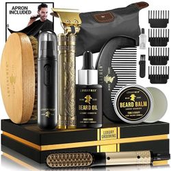 Grooming Beard Kit, Beard Trimmer, Nose Hair Trimmer, Hair Straightener Brush, Oil, Balm & More, 15pc Men Care Kit