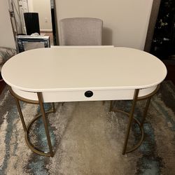 Modern White Desk Vanity with Drawer and Chair