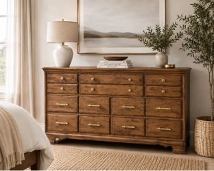 Vintage LA Period Solid Maple Dresser | Dark Walnut | Brass Hardware