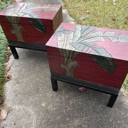 Wood And Metal Stand  Carved Decoration On Them