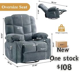 😀Swivel Rocker Recliner, LEGAHOME Modern Manual Recliner Chair with Heat and Massage, 360° Swivel & 30° Rocking Nursery Guilder Recliner with Cup Hol