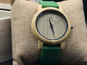 Avantwood Bamboo Wood Watch | Natural Wood Dial | Green Sport Strap | 43mm RETAIL: $94.50
