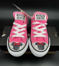 Custom Hot Pink Converse All Star Infants Minnie Swarovski Size US 12 Youth