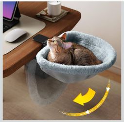 Cat Desk Bed - One-Click Folding,Sunken Design & Space-Saving Semi-Circular Cat Bed, Soft Faux Rabbit Fur Material, Suitable for Various Desktops-Maxi
