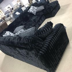 Black Color Corduroy Sectional Couch W Chaise Set 🌟Ask For Payment Plan