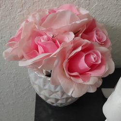 Decorative White Vase With Pink Flowers