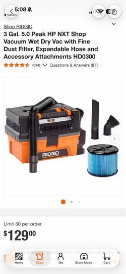 Ridgid 3 gallon vacuum
