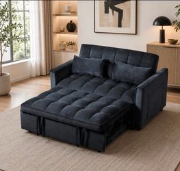 3 in 1 Convertible Sleeper Sofa Bed, Modern Pull Out Couch Bed, Adjustable Backrest, Velvet Loveseat Futon, Black M11
