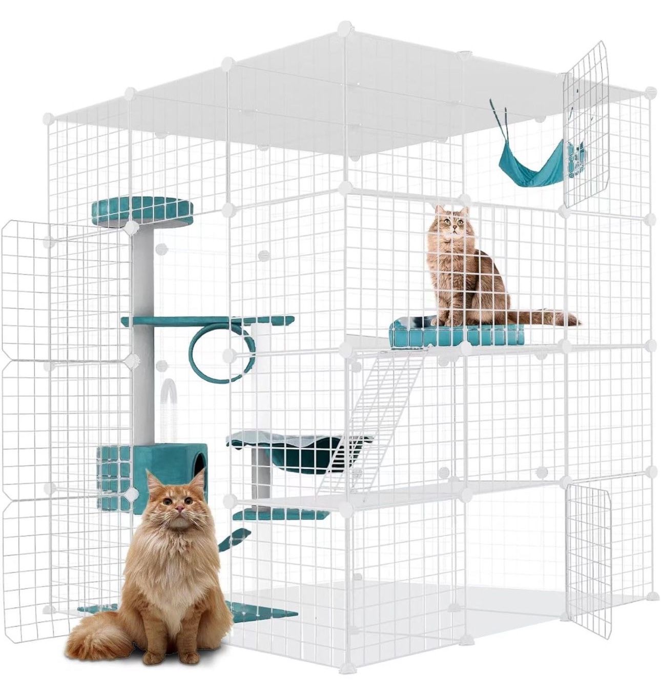 Large Cat Cage Enclosure Indoor DIY Cat Playpen Pet Home Small Animal House Detachable Metal Wire Kennels Crate Large Exercise Place Ideal for 1-4 Cat