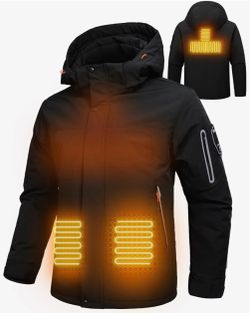 Men's Heated Jacket Winter Waterproof Ski Jacket Insulated Windproof Outdoor Heated Coat Mountain Windbreaker
