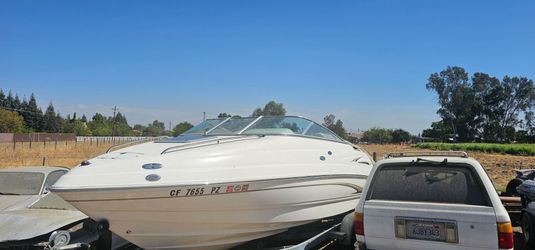 White Bowrider Speedboat on Trailer