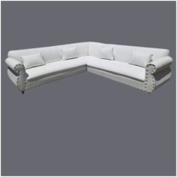 BRAND NEW 9x9ft SECTIONAL COUCHES,  WHITE LEATHER.  CUSTOM MADE AVAILABLE