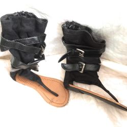 Link Girl's Knee High Strapped Zippered Sandals Black, Size 9
