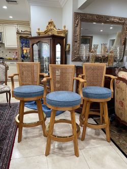 Stylish Set of 3 Swivel Cane Back Bar Stools🌷 $100 Each