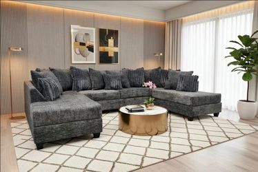 Large Gray Chenille U-Shaped Sectional Sofa  $50 Down