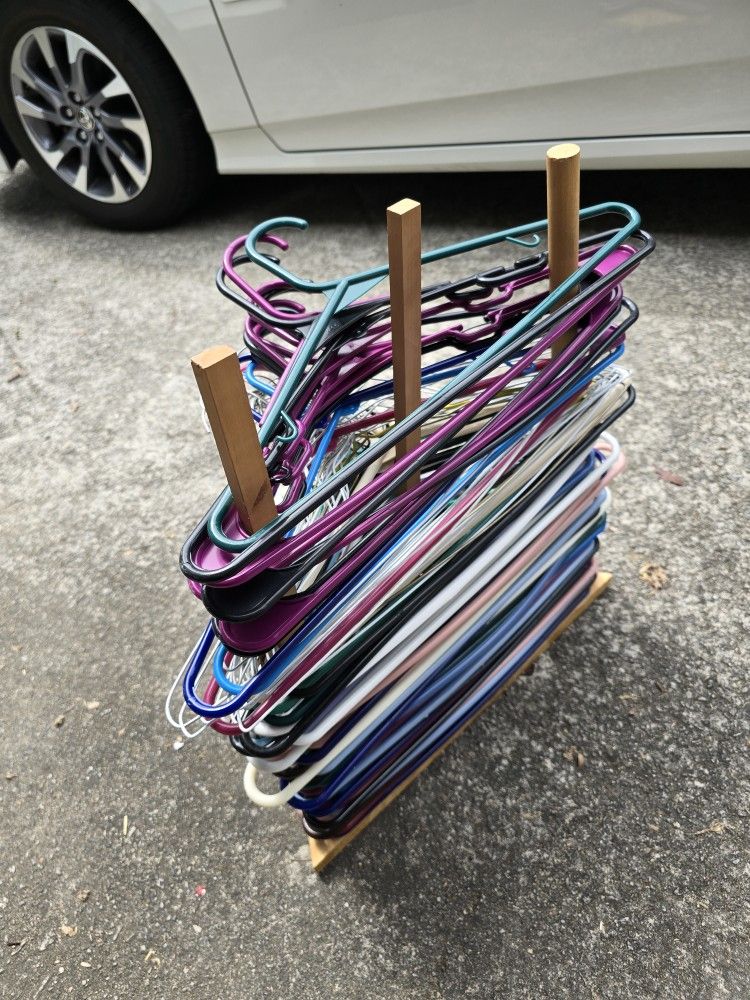 Plastic Clothes Hangers On A Storage Rack