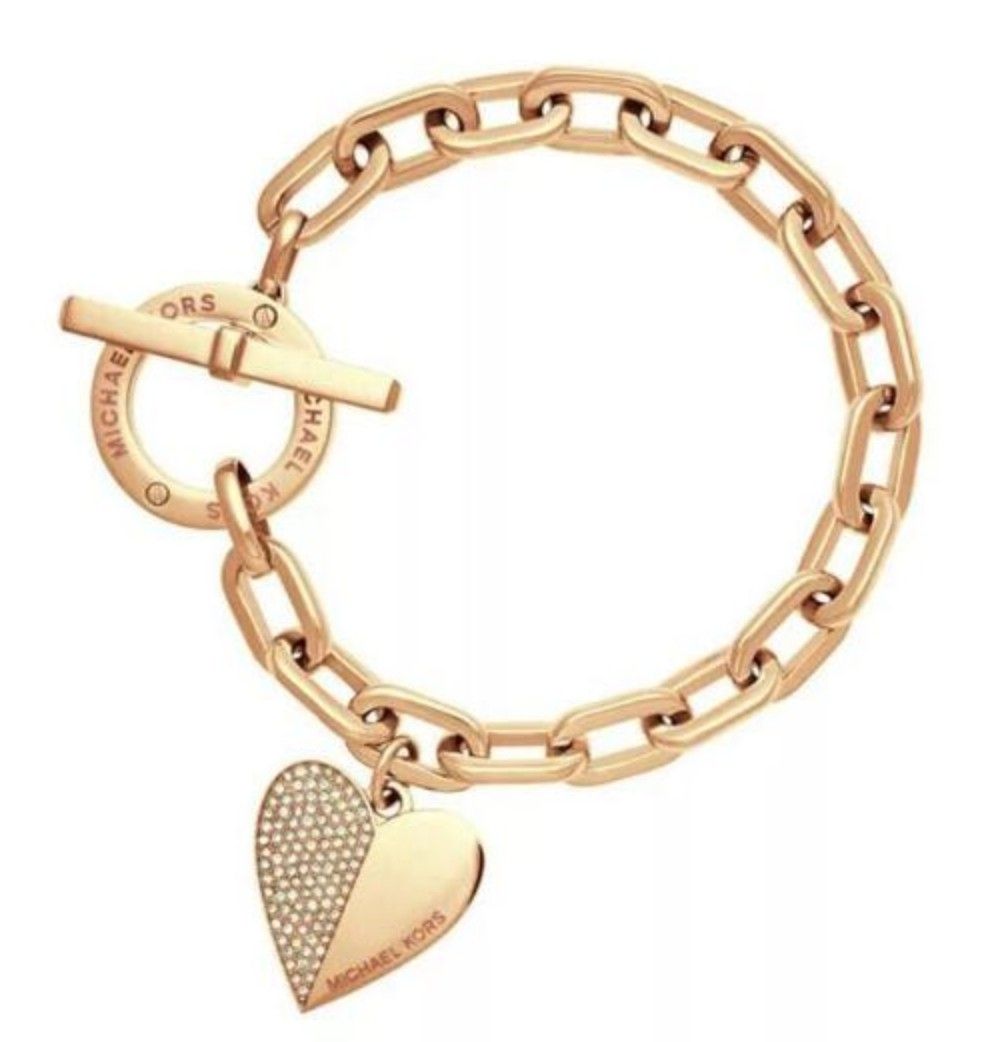 MICHAEL KORS Gold-Tone  Heart Chain Toggle Bracelet