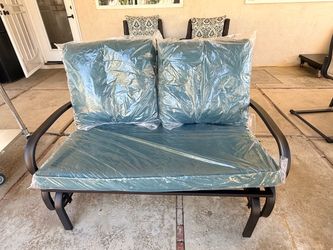 Outdoor Patio Glider Chair, Rocking Glider Bench for 2 Person, Porch Furniture Loveseat Seating, Wrought Iron Patio Textilene Gliders for Outside, Por