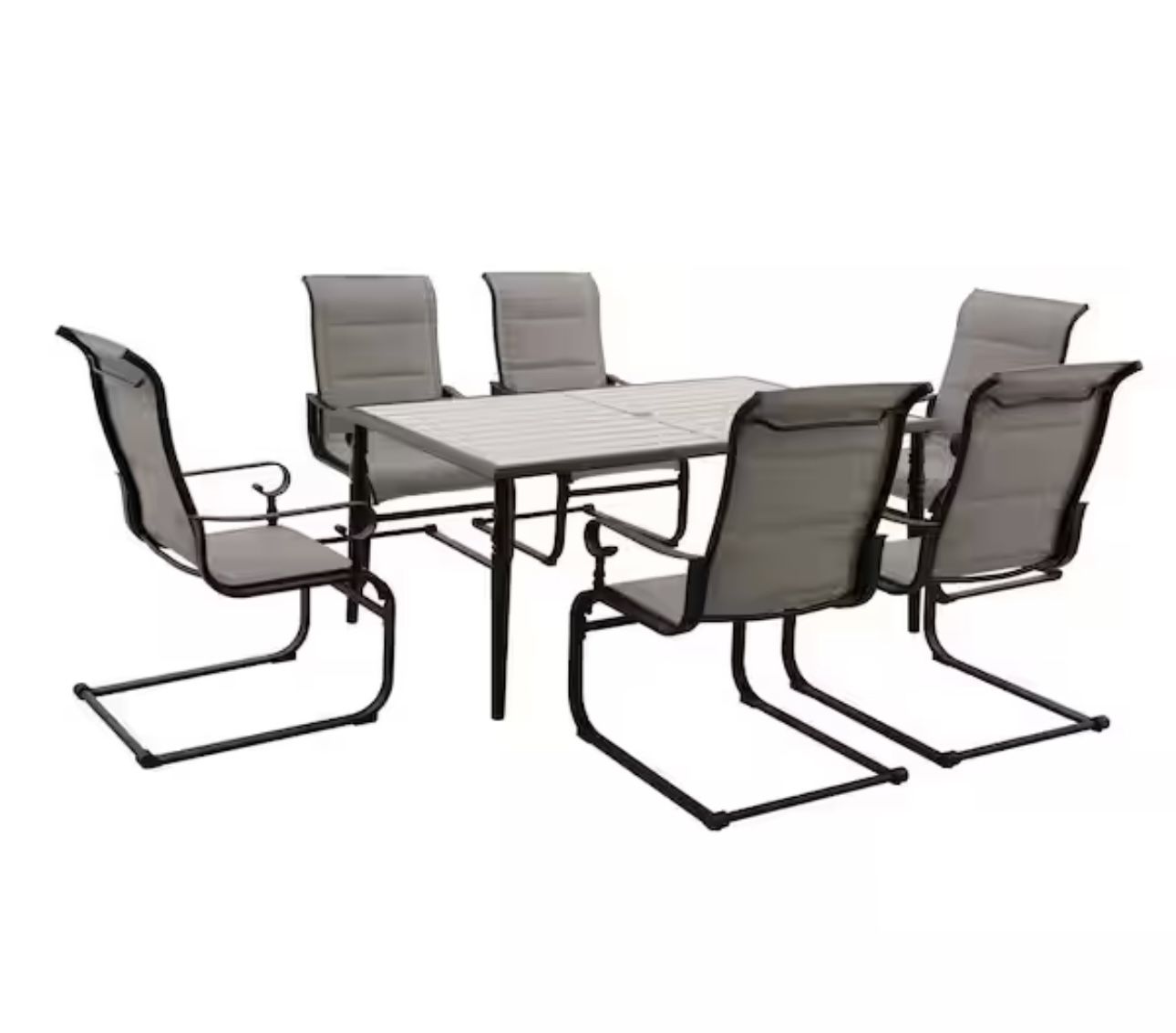 Hampton Bay Glenridge Falls 7-Piece Metal Padded Sling Rectangular Outdoor Dining Set in Putty Beige