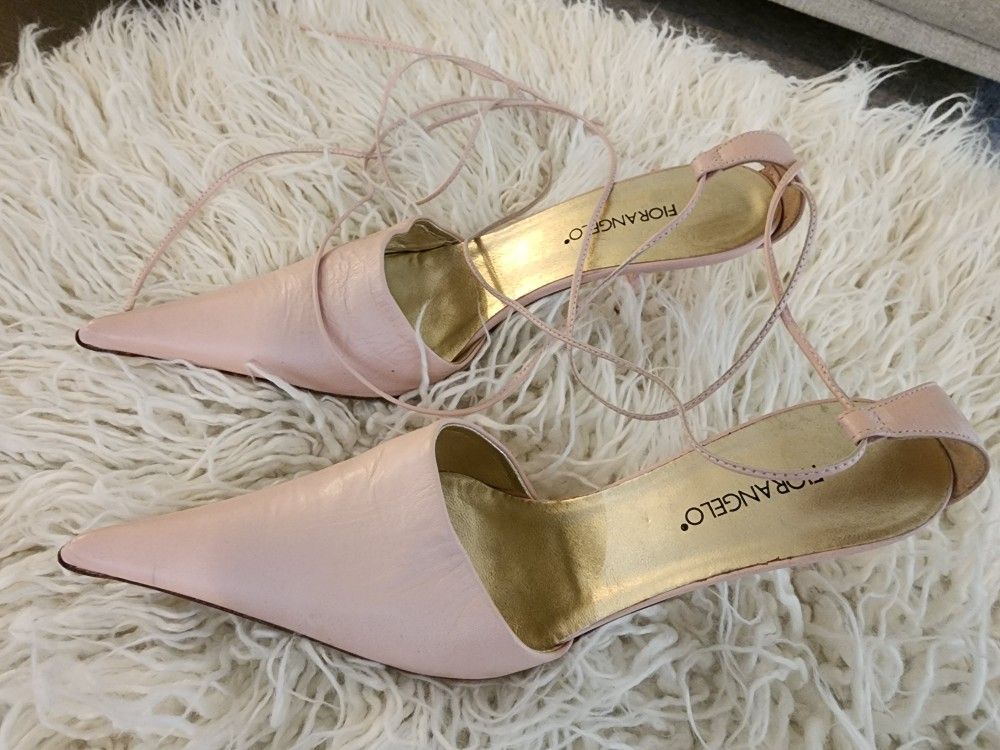 FIORANGELO PALE PINK POINTED TOE HEELS - IT 38 US 8 Leather Made In Italy