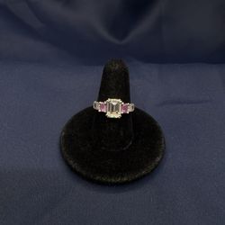 14KWG Moissanite/ Pink Sapphire Engagement Ring