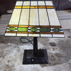 Small Antique Desk Lamp, Stained Glass Shade